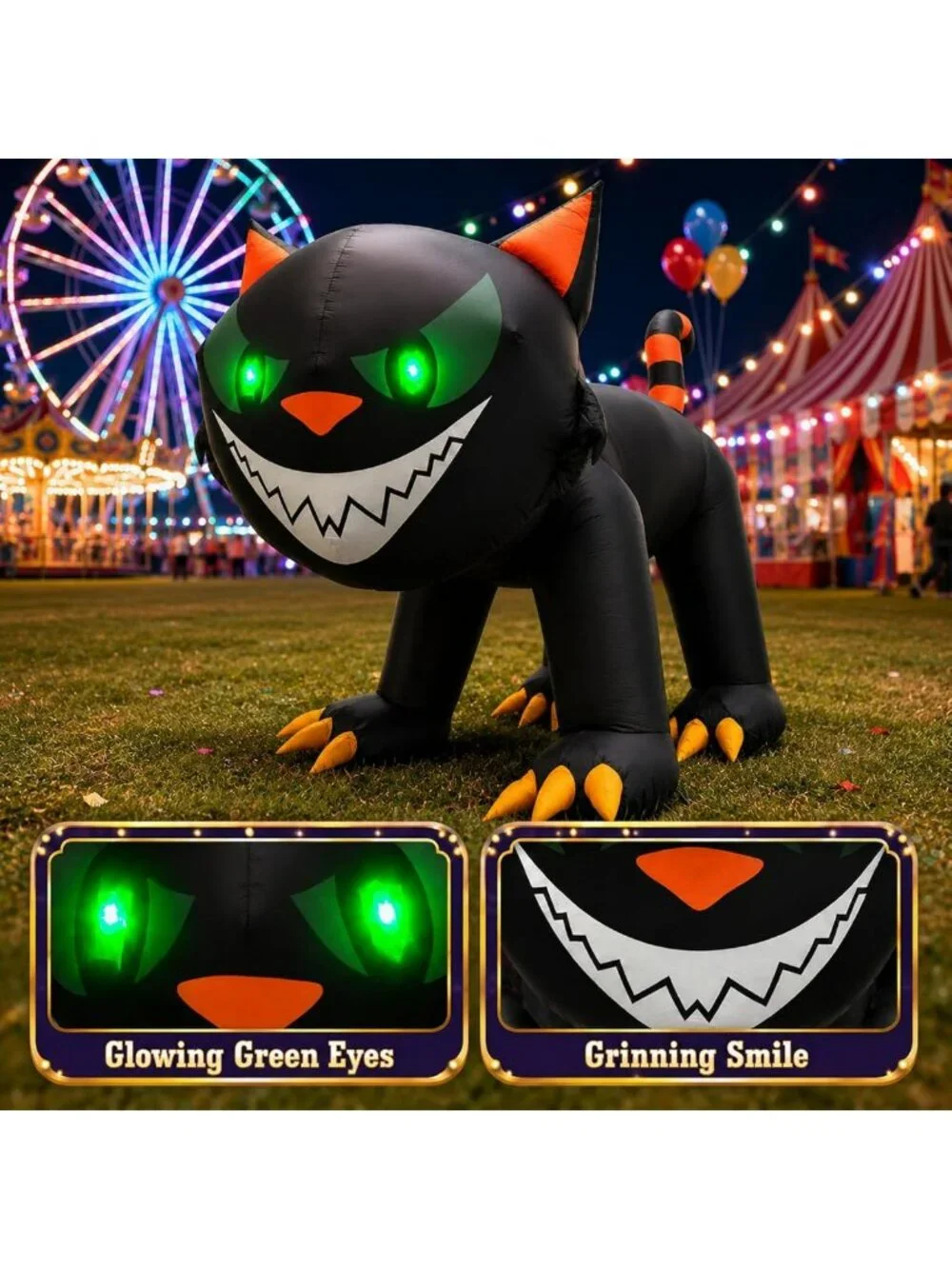 7FT Halloween Inflatable Black Cat Yard Decor with Moving Head & LED Lights